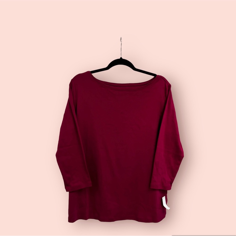 TALBOTS Cotton Long Sleeve Tee/ Beet Red